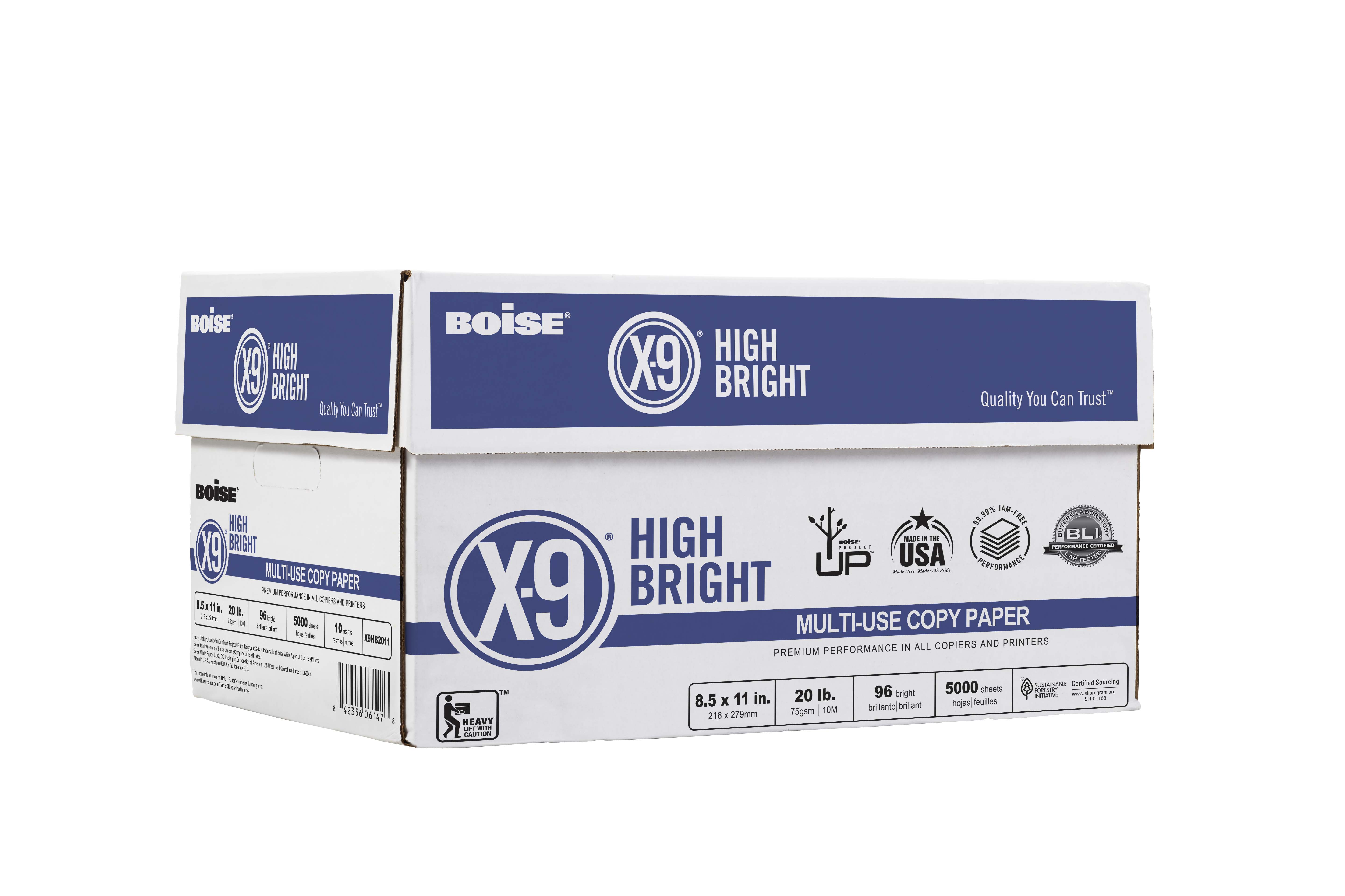 Euro 108 Ream of 500 Sheets Case of 10 Reams US /96 20 Lb 8 1/2 x 11 Brightness Letter Size Boise X-9 High Bright Multi-Use Copy Paper U.S. 